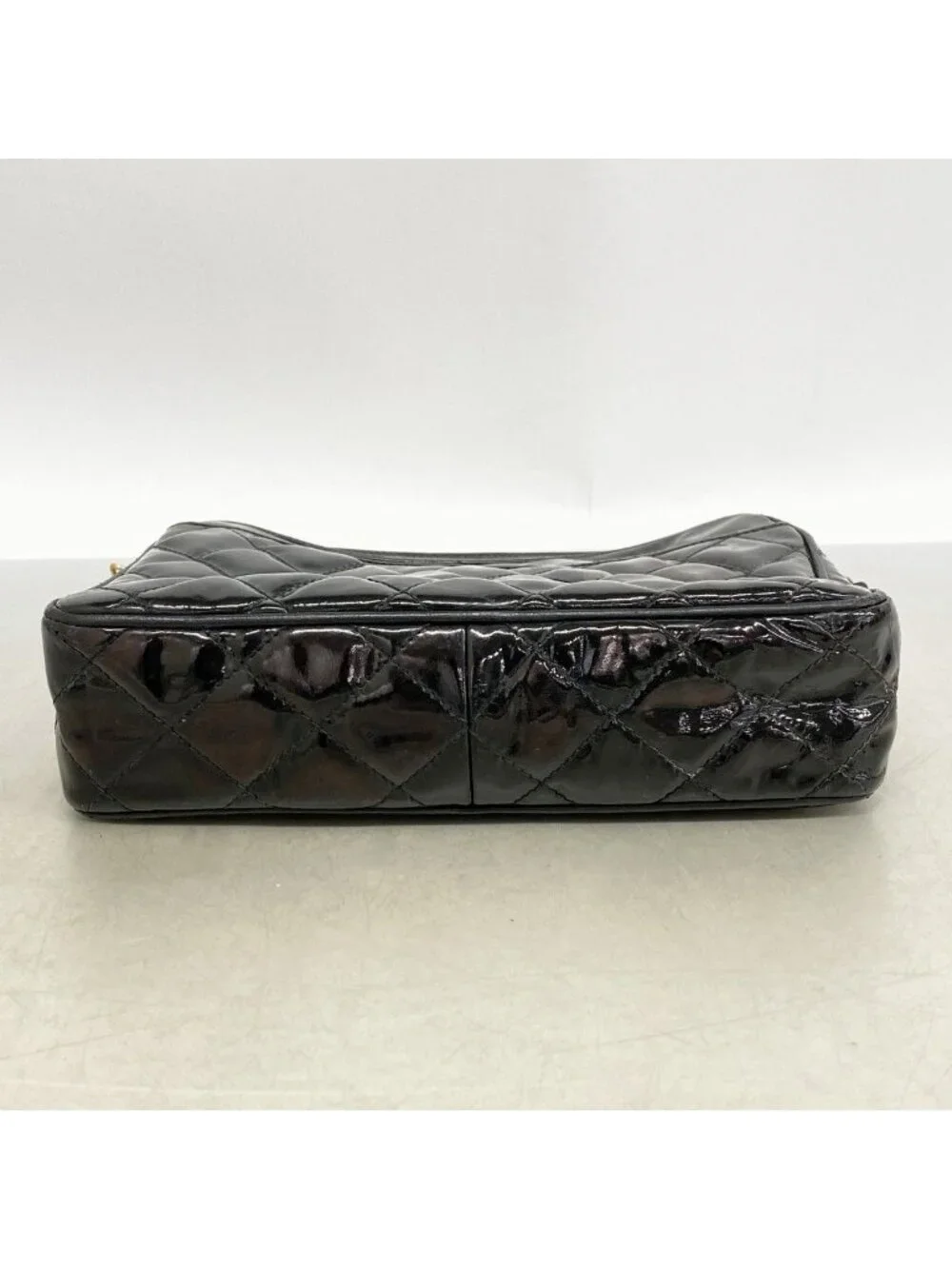 Chanel Shoulder Bag Quilted Patent Leather Black Gold